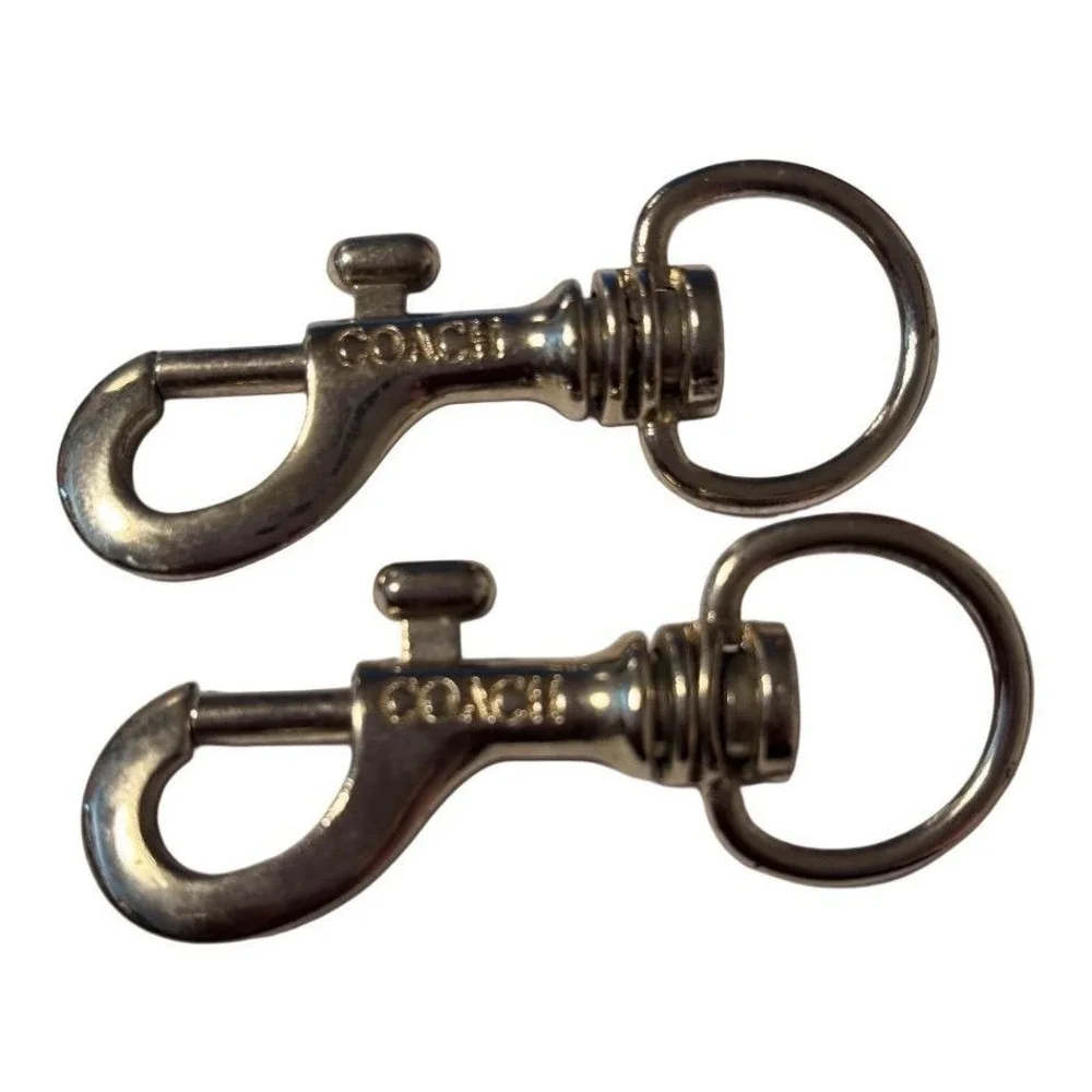 Coach Silver Tone Leather Bag Purse Strap Clips Swivel Clasps Set of‎ 2